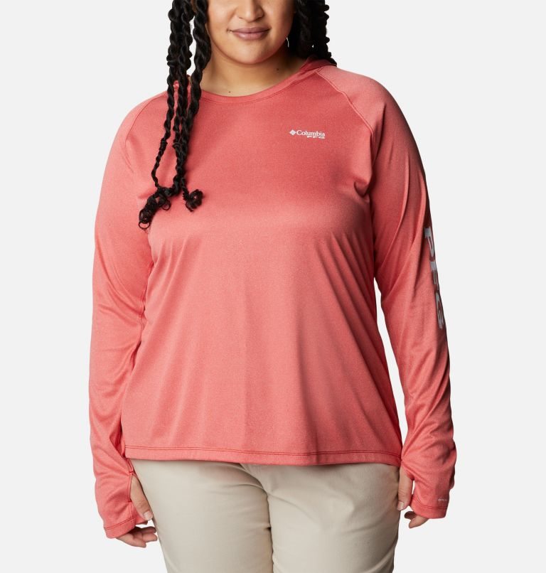 Women\'s Columbia PFG Tidal Tee Heather Hoodie Coral | Plus Size CA-C8A64